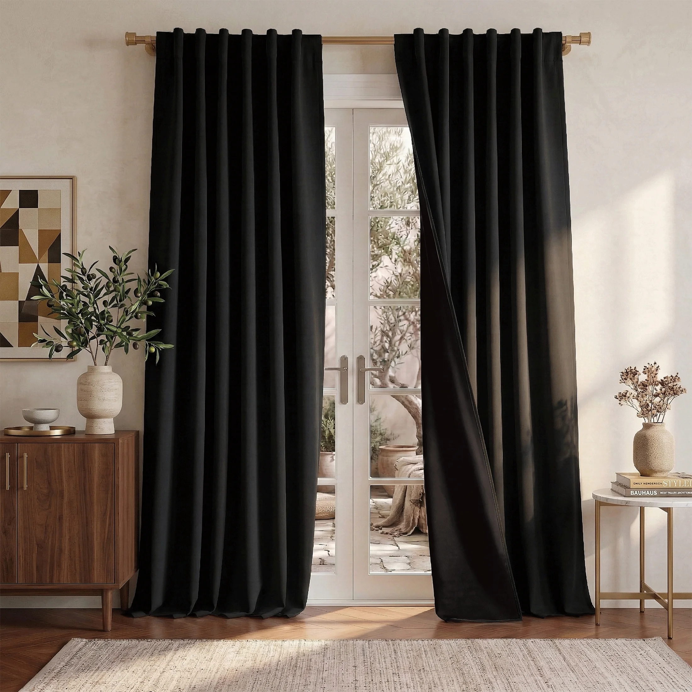 2-Piece Black 100% Blackout Thermal Insulated Curtain Panels 52 x 84 in