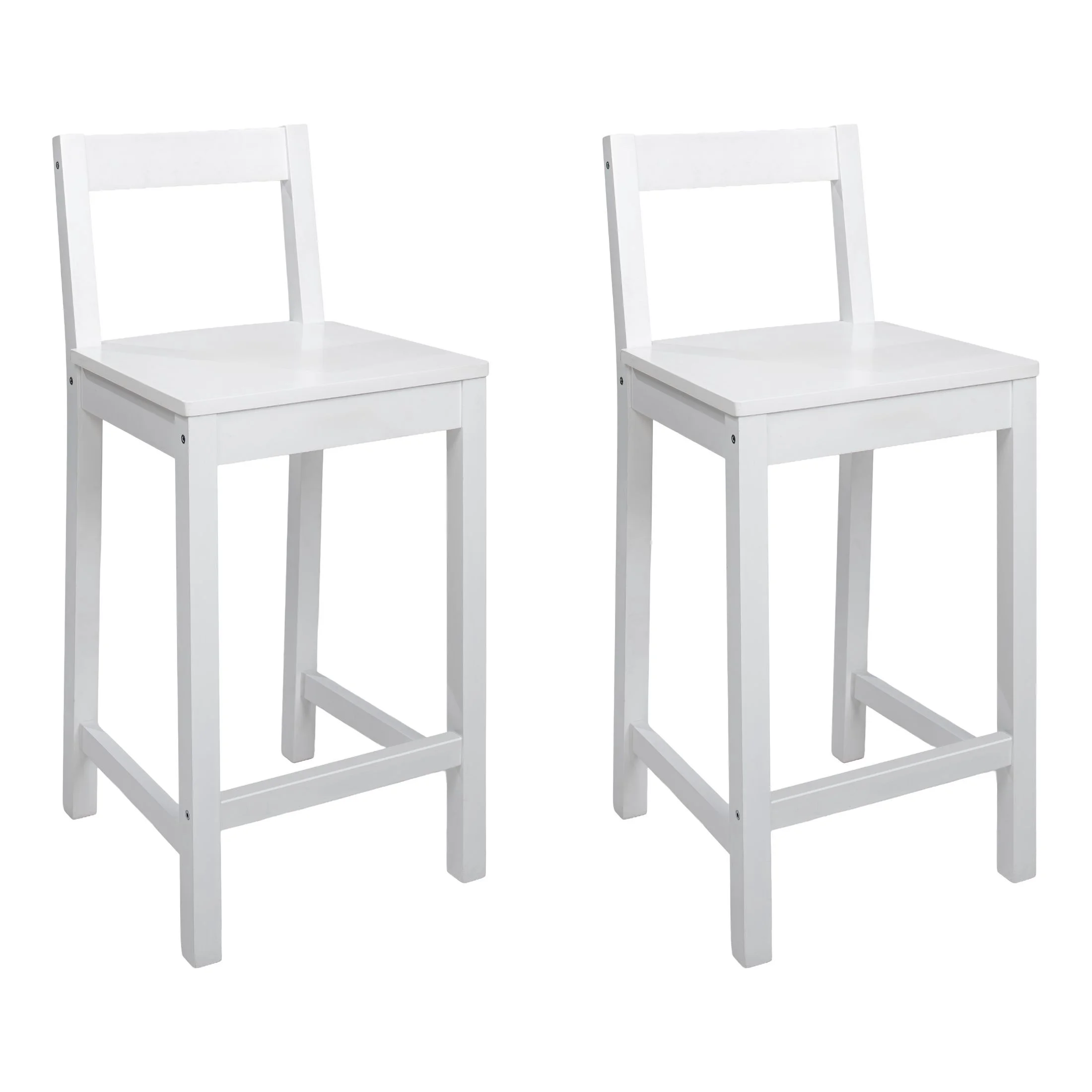 24 in Seat Height White Solid Rubberwood Counter Height Bar Stools Set of 2,