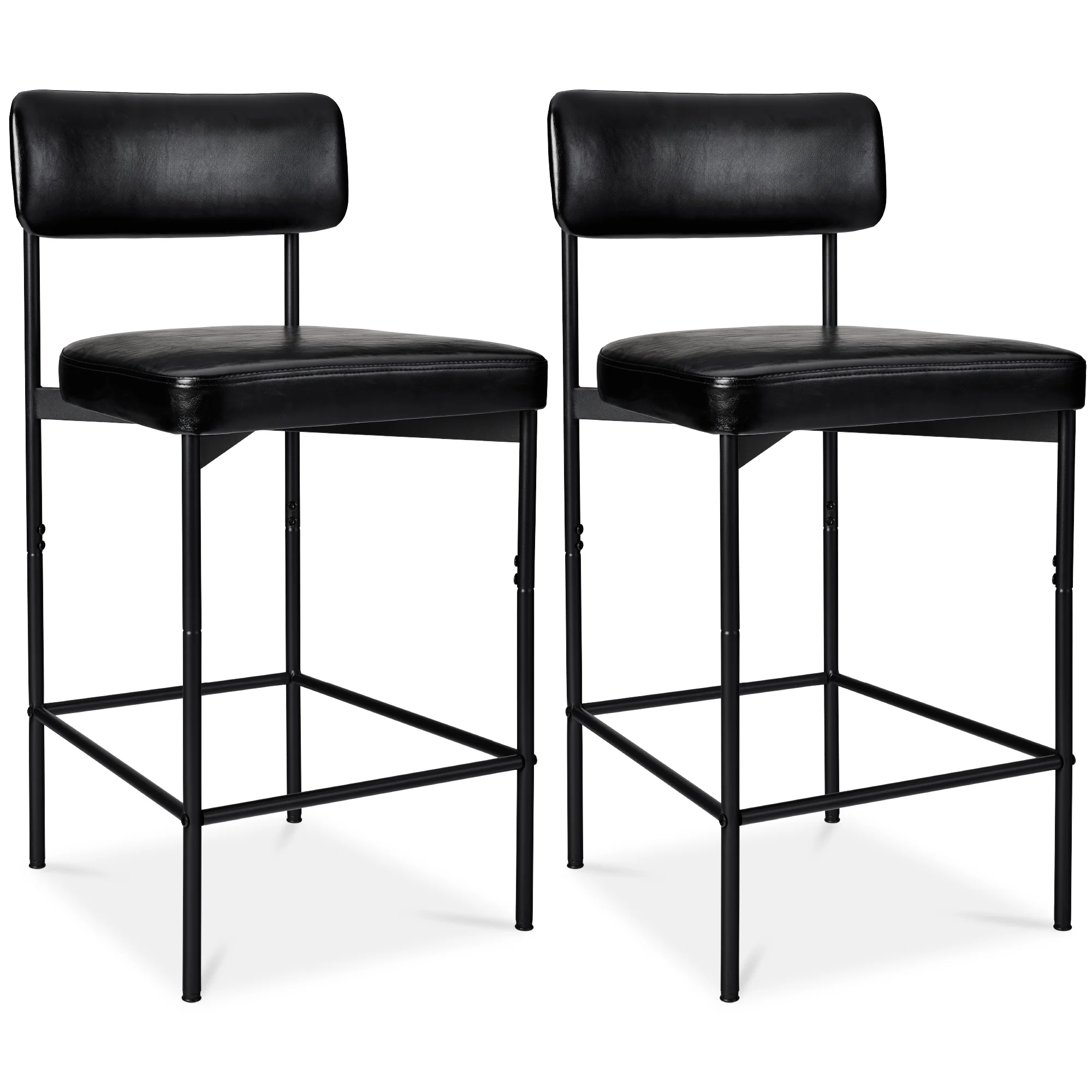 26 in Seat Height Set of 2 Armless Counter Height Bar Stools Midnight Black PU