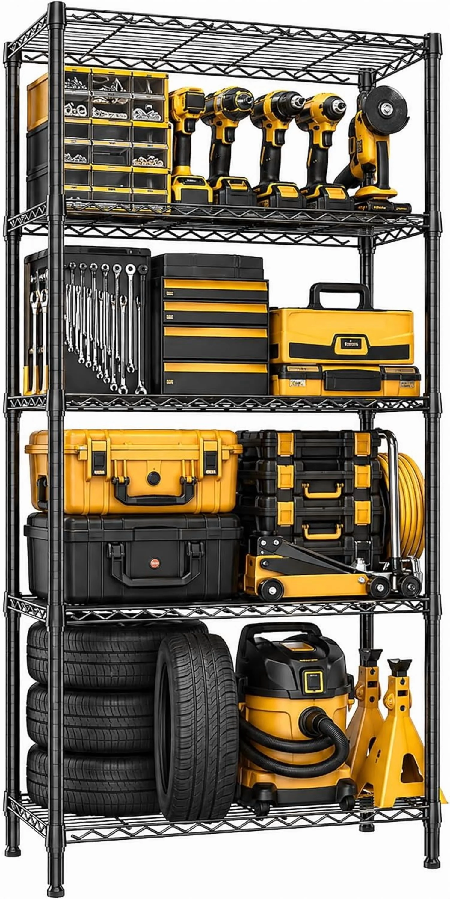 5-Shelf Heavy Duty Black Steel Adjustable Wire Storage Rack
