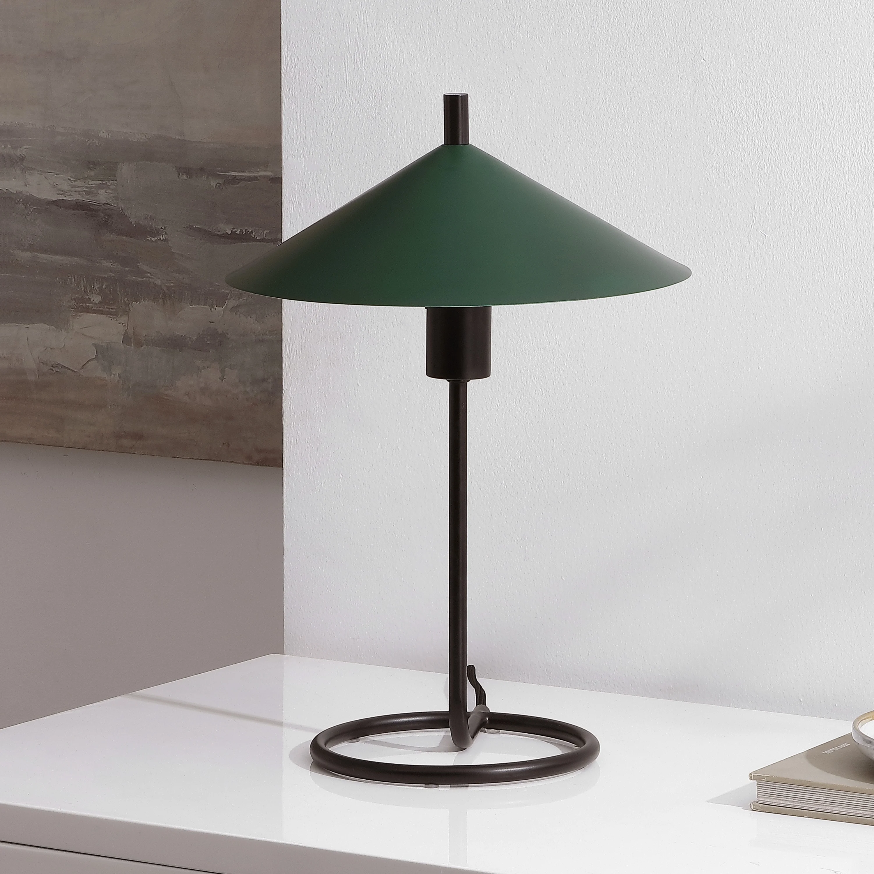 Modern Green Metal Table Lamp with Green Shade 17 Inch