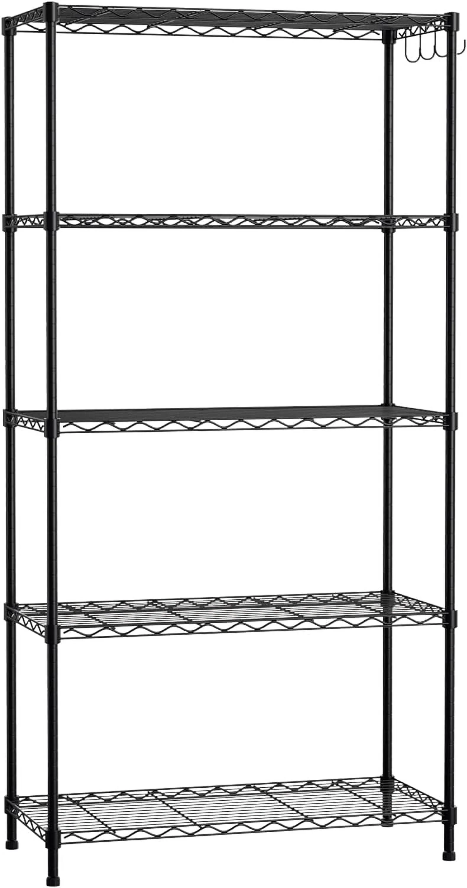 5-Tier Metal Shelving Unit Adjustable Shelves with Hooks