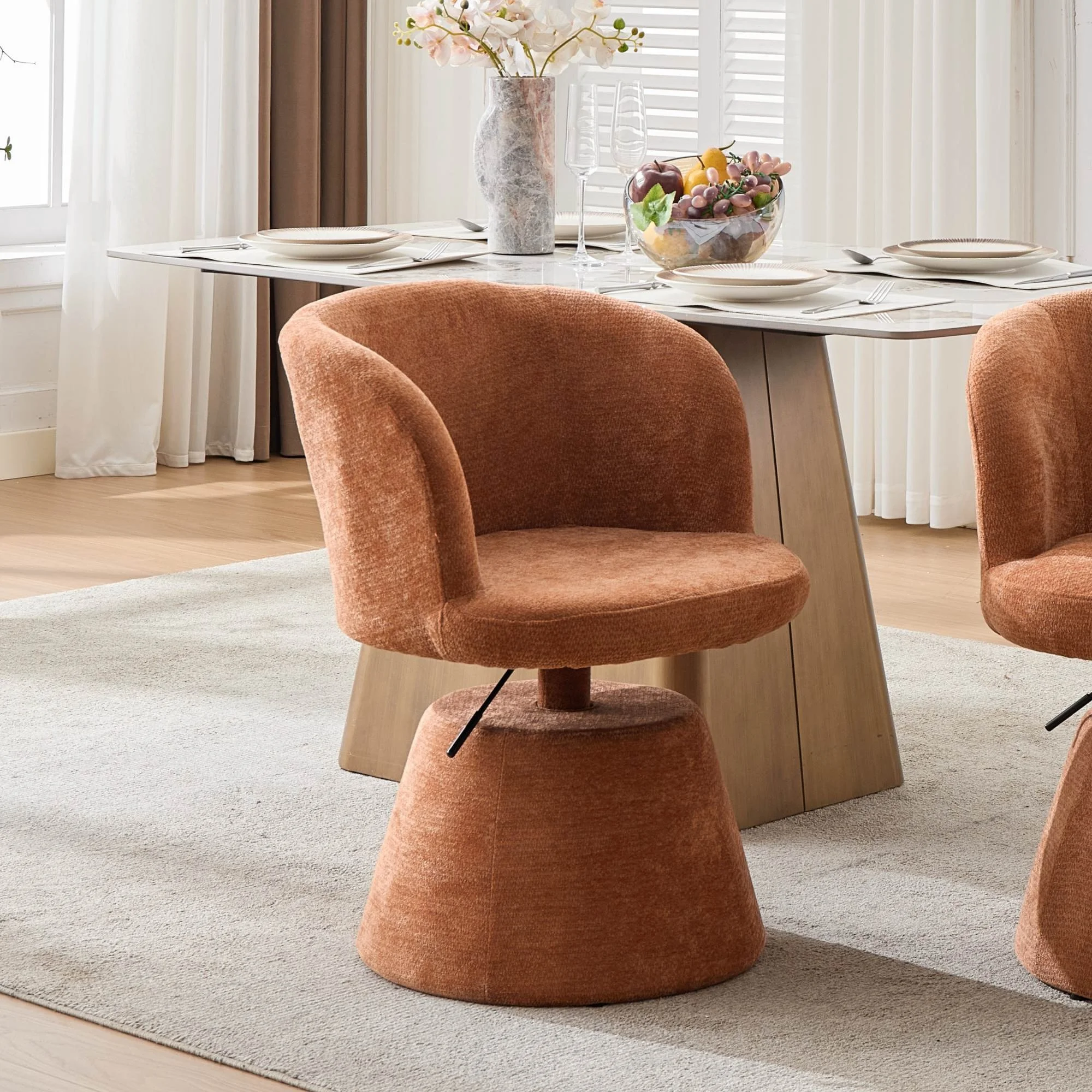 Terracotta Chenille Upholstered Swivel Adjustable Height Bar Stool