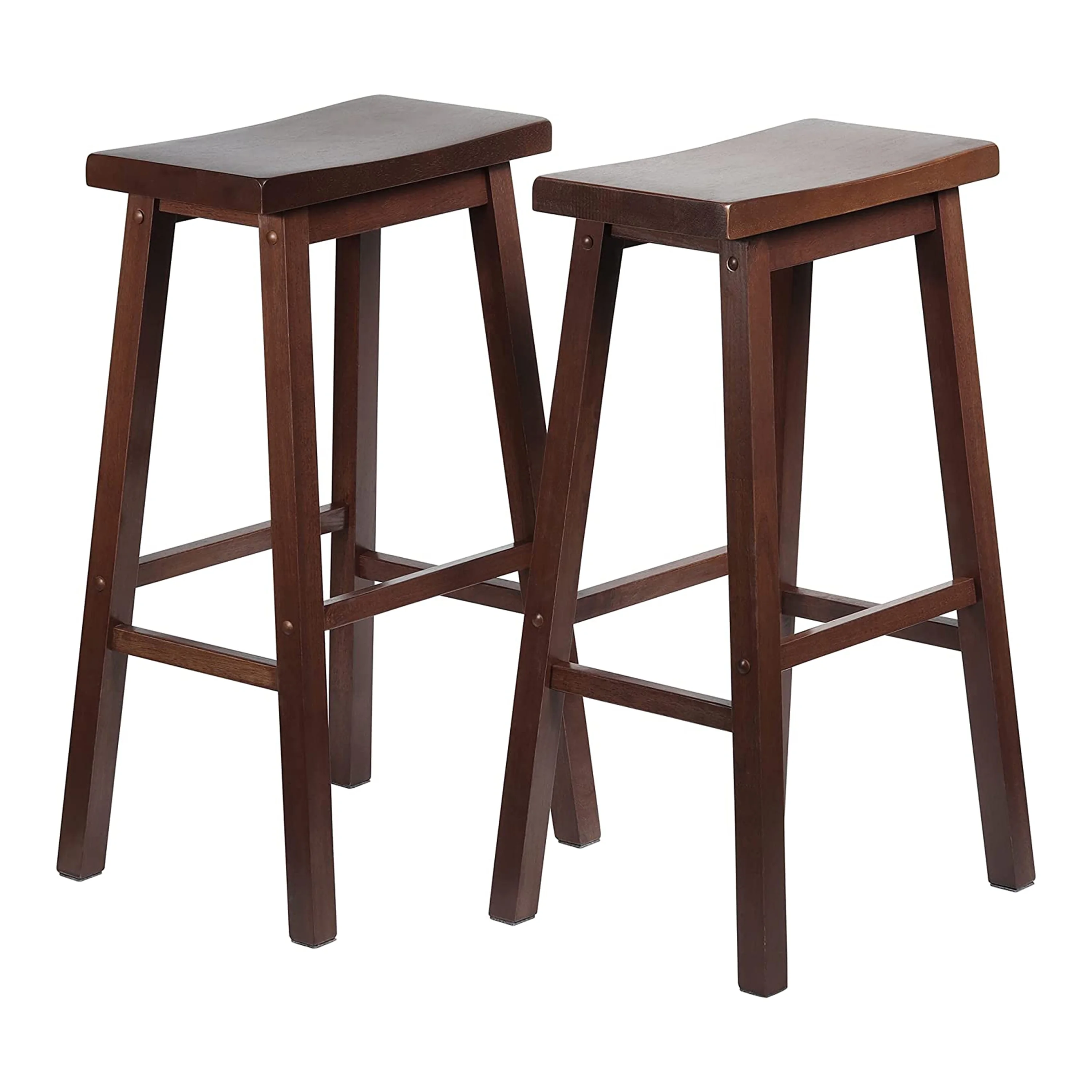 29 in Seat Height Walnut Solid Wood Saddle Seat Counter Height Bar Barstools