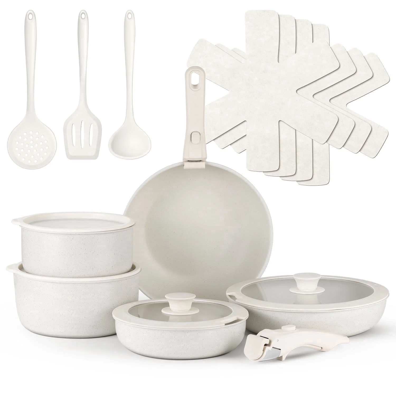 18Pcs Pots and Pans Set, Nonstick Cookware Set with Detachable Handles